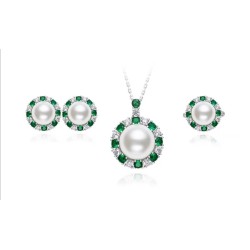 Original Round White Light Pearl Emerald Feng Shui Art Jewelry Set