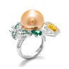 Oriental Pearl Ring Buddha Energy Protection of Gold Green Yellow Flower Energy Heal Pearl Ring