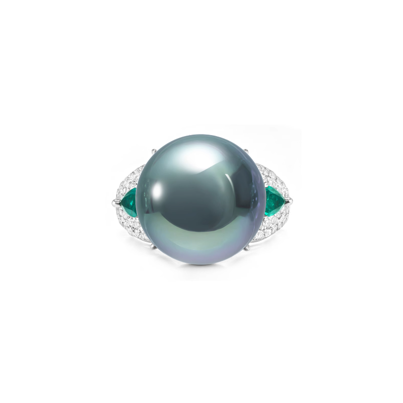 Oriental Pearl Ring Buddha Energy Protection of Moss Green 16mm Emerald Energy Heal Pearl Ring