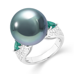 Oriental Pearl Ring Buddha Energy Protection of Moss Green 16mm Emerald Energy Heal Pearl Ring