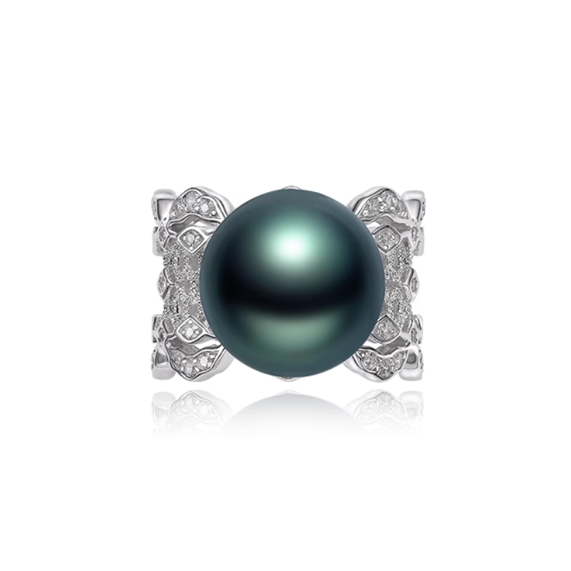 Oriental Pearl Ring Buddha Energy Protection of Peacock Blue 14mm Italy Style Energy Heal Pearl Ring