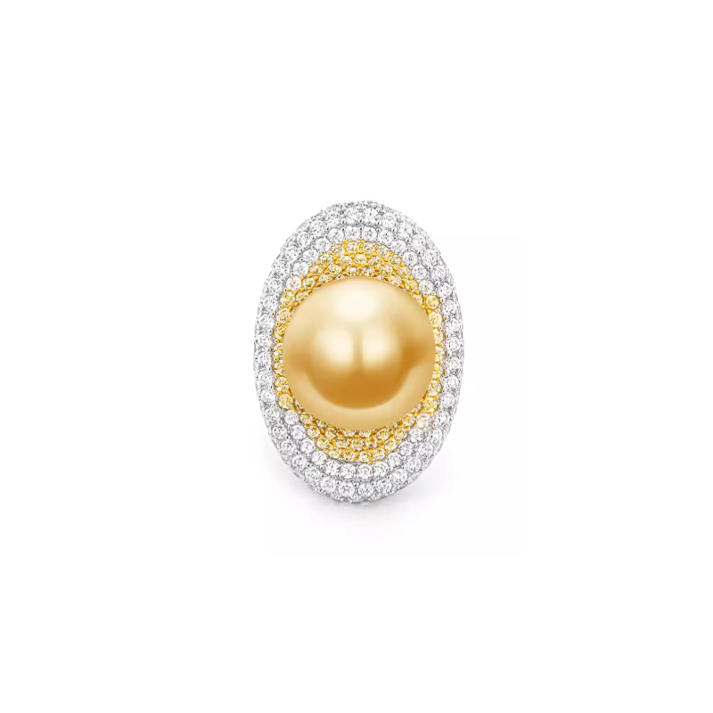 Oriental Pearl Ring Buddha Energy Protection of Gold Oval Diamonds Energy Heal Pearl Ring