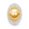 Oriental Pearl Ring Buddha Energy Protection of Gold Oval Diamonds Energy Heal Pearl Ring