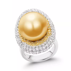 Oriental Pearl Ring Buddha Energy Protection of Gold Oval Diamonds Energy Heal Pearl Ring