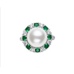 Original Round White Light Pearl Emerald Feng Shui Art Jewelry Set