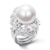 Oriental Pearl Ring Buddha Energy Protection of White Full Diamond Energy Heal Pearl Ring