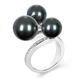 Oriental Pearl Ring Buddha Energy Protection of Tahiti Black Beads Diamond Energy Heal Pearl Ring