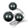 Oriental Pearl Ring Buddha Energy Protection of Tahiti Black Beads Diamond Energy Heal Pearl Ring