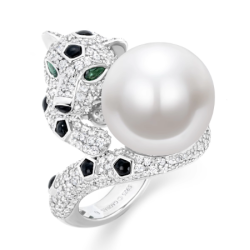 Oriental Pearl Ring Buddha Energy Protection of White Diamond Leopard Energy Heal Pearl Ring