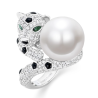 Oriental Pearl Ring Buddha Energy Protection of White Diamond Leopard Energy Heal Pearl Ring