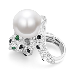 Oriental Pearl Ring Buddha Energy Protection of White Diamond Leopard Energy Heal Pearl Ring