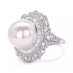 Oriental Pearl Ring Buddha Energy Protection of Classic White Diamond Energy Heal Pearl Ring