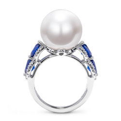 Oriental Pearl Ring Buddha Energy Protection of White Sapphire Sided Energy Heal Pearl Ring