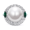 Oriental Pearl Ring Buddha Energy Protection of White Diamond Emerald Energy Heal Pearl Ring