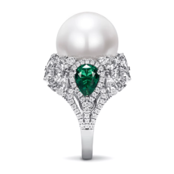 Oriental Pearl Ring Buddha Energy Protection of White Diamond Emerald Energy Heal Pearl Ring