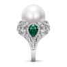 Oriental Pearl Ring Buddha Energy Protection of White Diamond Emerald Energy Heal Pearl Ring