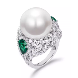 Oriental Pearl Ring Buddha Energy Protection of White Diamond Emerald Energy Heal Pearl Ring