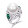 Oriental Pearl Ring Buddha Energy Protection of White Diamond Emerald Energy Heal Pearl Ring