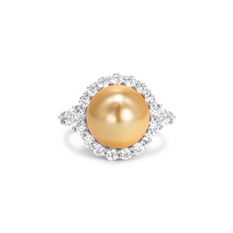 Oriental Pearl Ring Buddha Energy Protection of Gold Round Diamond Energy Heal Pearl Ring