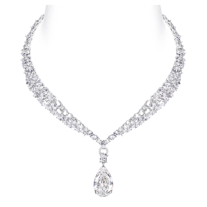 Women Diamond Necklace Health & Life Harmony Energy Protection of Big Water Drop Full Gems Energy Heal Diamond Necklace