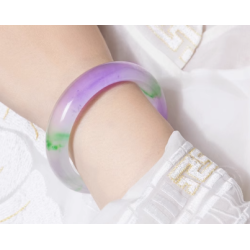 Jade Bangle Health & Life Harmony Energy Protection of Spring Green with Violet Ice Species Energy Healing Jade Bangle