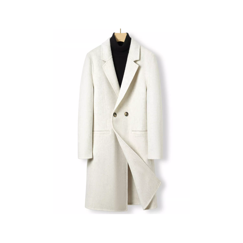 Energy Men Cashmere Clothes Online of Classic Fit White Wool Double Breasted Energy Cashmere Men Coat