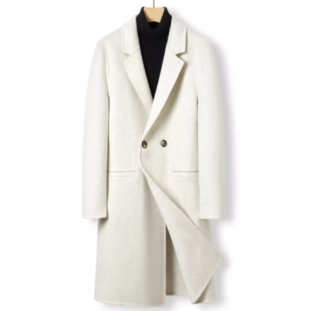 Energy Men Cashmere Clothes Online of Classic Fit White Wool Double Breasted Energy Cashmere Men Coat