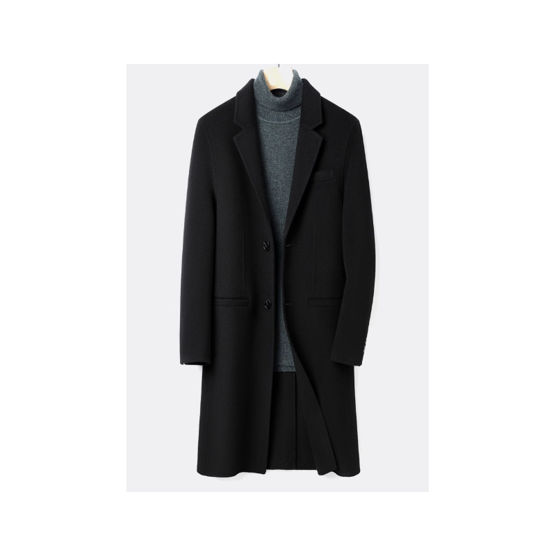 Energy Men Cashmere Clothes Online of Black Single Breasted Flat Pocket Energy Cashmere Men Coat