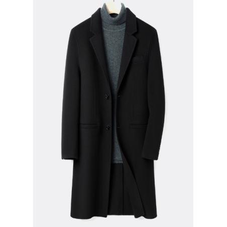 Energy Men Cashmere Clothes Online of Black Single Breasted Flat Pocket Energy Cashmere Men Coat