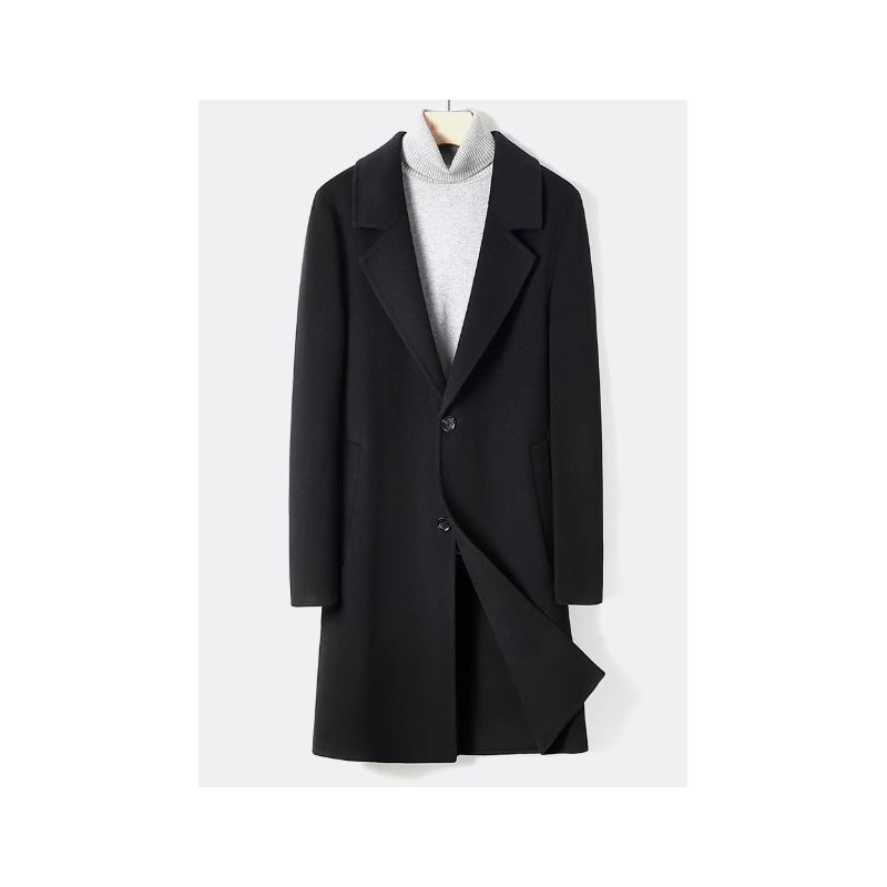 Energy Men Cashmere Clothes Online of Black Single Breasted Slant Pocket Energy Cashmere Men Coat