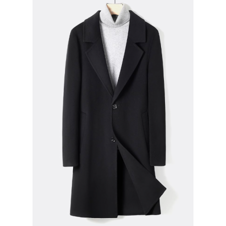 Energy Men Cashmere Clothes Online of Black Single Breasted Slant Pocket Energy Cashmere Men Coat