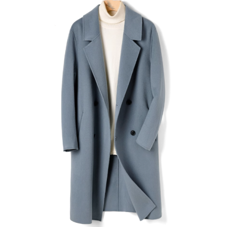 Energy Men Cashmere Clothes Online of Classic Fit Blue Gray Double Breasted Energy Cashmere Men Coat