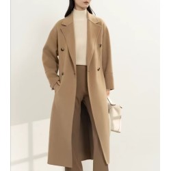 Stylish Classic Double Row Buckles Hair Coat Online for Women Sale