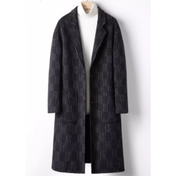 Energy Men Cashmere Clothes Online of Black Gray Stripe Energy Wool Men Long Coat