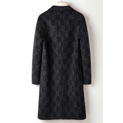 Energy Men Cashmere Clothes Online of Black Gray Stripe Energy Wool Men Long Coat