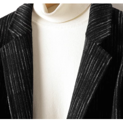 Energy Men Cashmere Clothes Online of Black Gray Stripe Energy Wool Men Long Coat