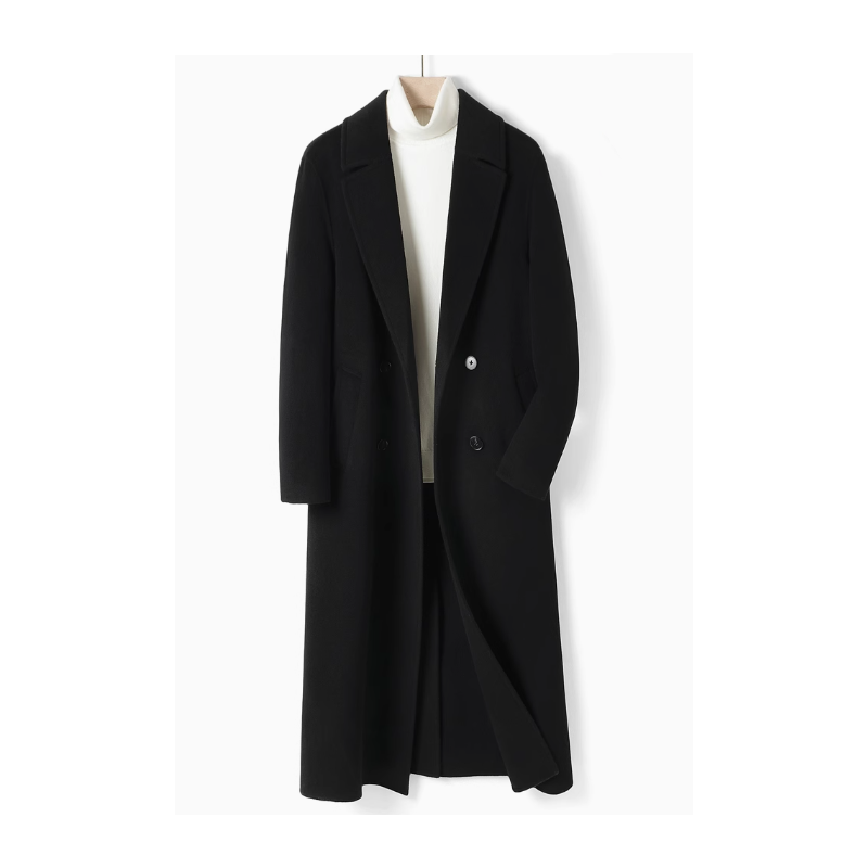 Energy Men Cashmere Clothes Online of Black Slant Pocket Energy Wool Men Long Coat