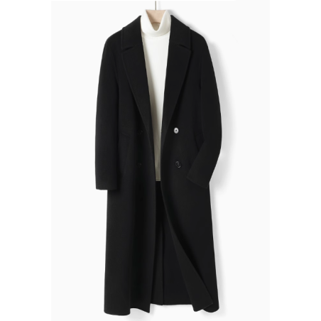 Energy Men Cashmere Clothes Online of Black Slant Pocket Energy Wool Men Long Coat