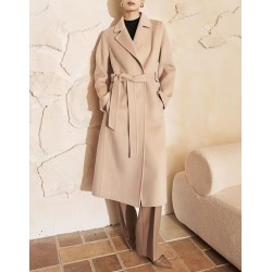 Stylish Stately Trim Lapel Silk Wool Coat Online for Women Sale