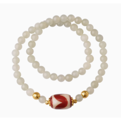 Unique Spiritual Art Jewels Moonlight Jade Red Tiger Teeth Beads Energy Tianzhu Bracelet Online for Sale