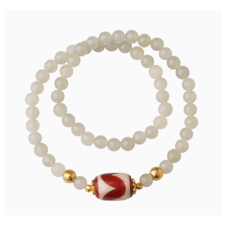 Unique Spiritual Art Jewels Moonlight Jade Red Tiger Teeth Beads Energy Tianzhu Bracelet Online for Sale