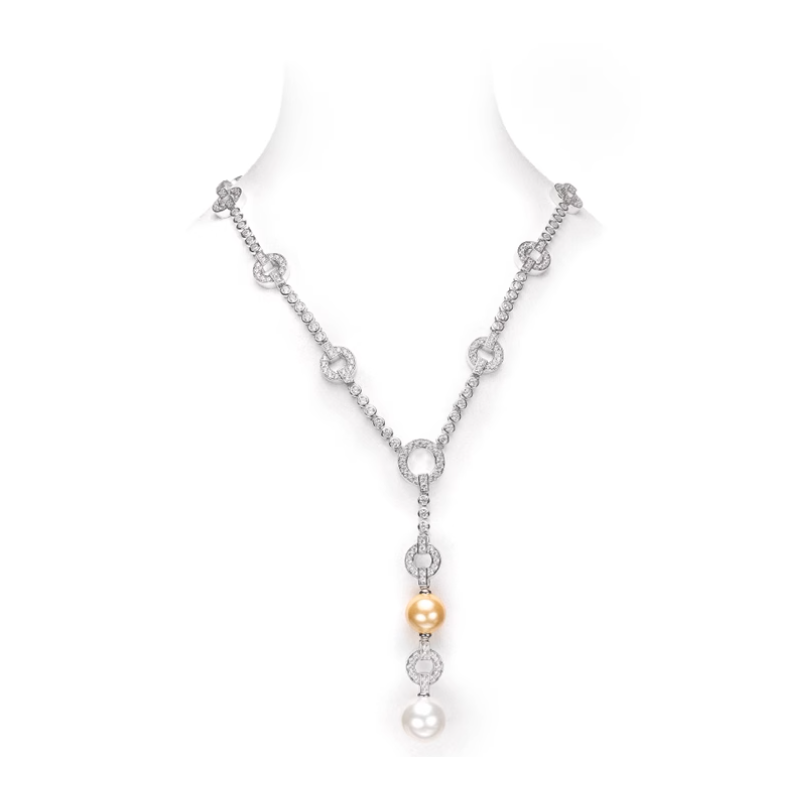 Elegant Style Long Lines Pearl White Gold Feng Shui Art Necklace Online for Sale