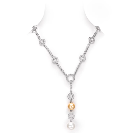 Elegant Style Long Lines Pearl White Gold Feng Shui Art Necklace Online for Sale