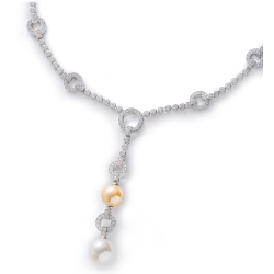 Elegant Style Long Lines Pearl White Gold Feng Shui Art Necklace Online for Sale