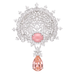 Elegant Style Rouge Shell Full Diamond Brooch Feng Shui Art Necklace Online for Sale