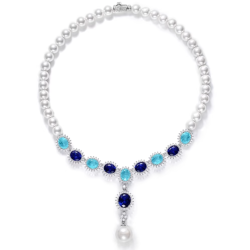 Elegant Style Grace Neon Blue Pearl Feng Shui Art Necklace Online for Sale