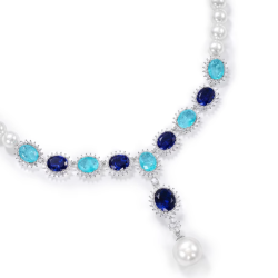 Elegant Style Grace Neon Blue Pearl Feng Shui Art Necklace Online for Sale