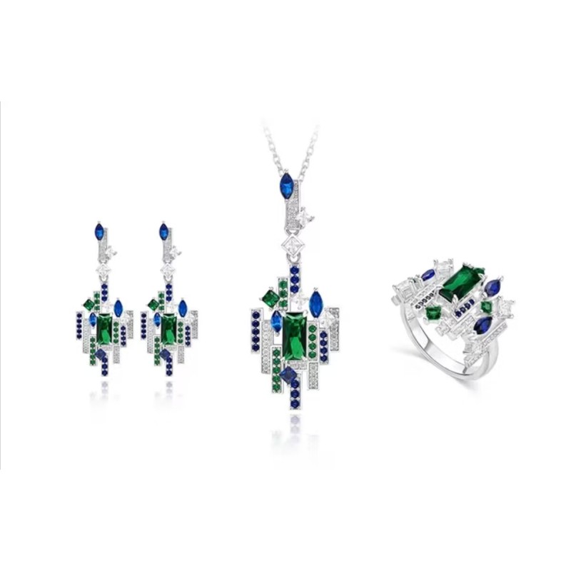 Original Castle Colorful Diamond Building Feng Shui Art Jewelry Set