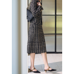 Stylish Italy Tessiture Ubertino Black Gold Weave Limited Suit Online for Women Sale