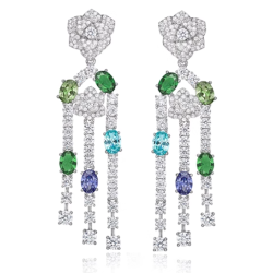 Great Beauty Treasure Earring of Tassels Rose Colorful Full Diamonds Feng Shui Art Earring Online Custom Made